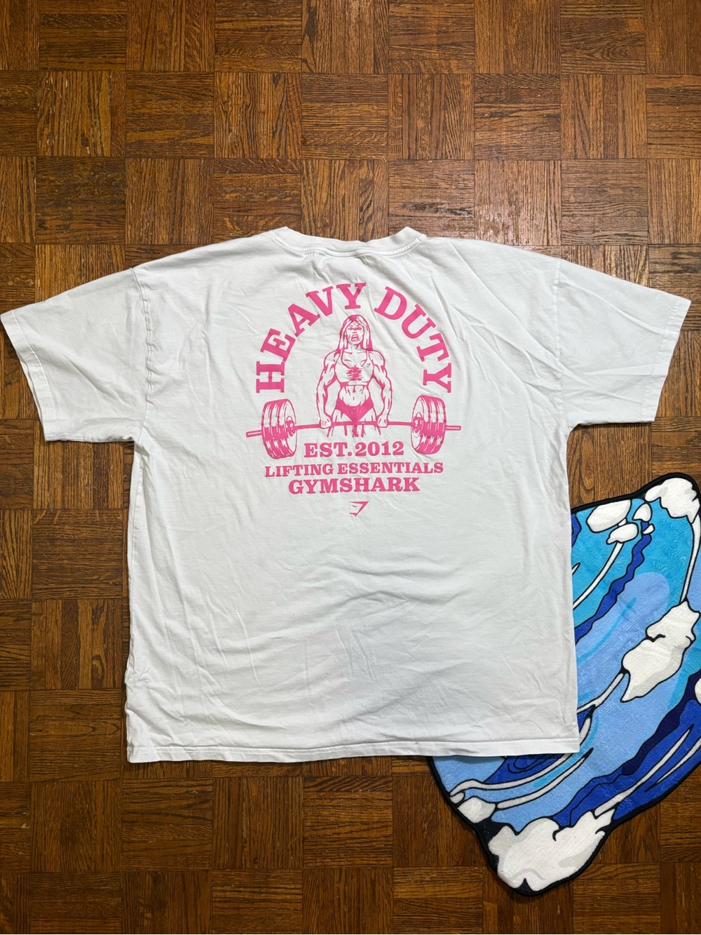 Gymshark Heavy Duty Lifting Essential Graphic White Tee with Pink Logo XXL